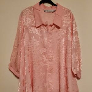 Pink burnout top w/rose design & attached lining